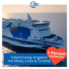 Valentinsangebot mit Moby Lines: 1 Erwachsener reist kostenlos auf der Fähre nach Sardinien, Korsika und Sizilien 100% Rabatt Erwachsener mit Moby Lines